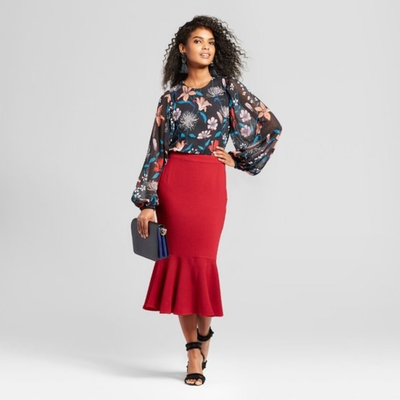 New WWW Black Floral Blouson Long Sleeve Blouse S - Picture 3 of 8